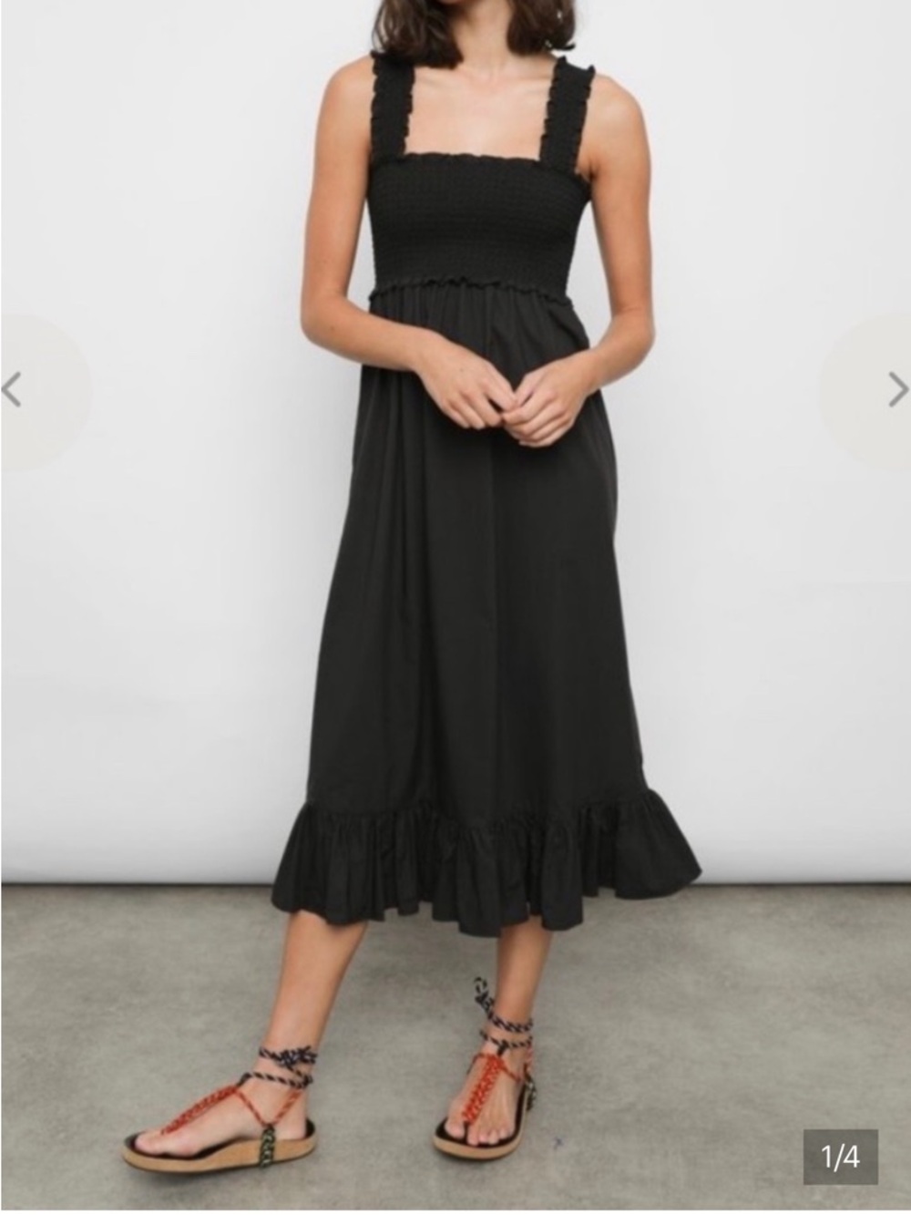 Rails Rumi Black Smocked Midi Cotton Dress